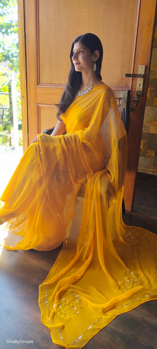 Buttercup Voile (Hand Embroidered Chiffon Saree)