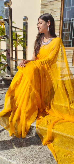 Buttercup Voile (Hand Embroidered Chiffon Saree)