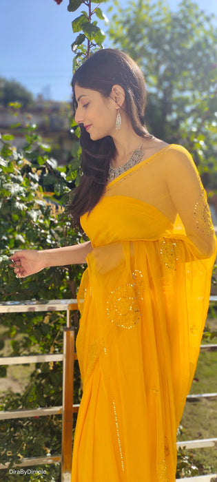 Buttercup Voile (Hand Embroidered Chiffon Saree)