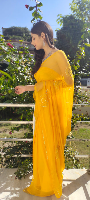 Buttercup Voile (Hand Embroidered Chiffon Saree)