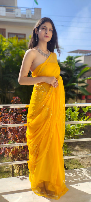 Buttercup Voile (Hand Embroidered Chiffon Saree)