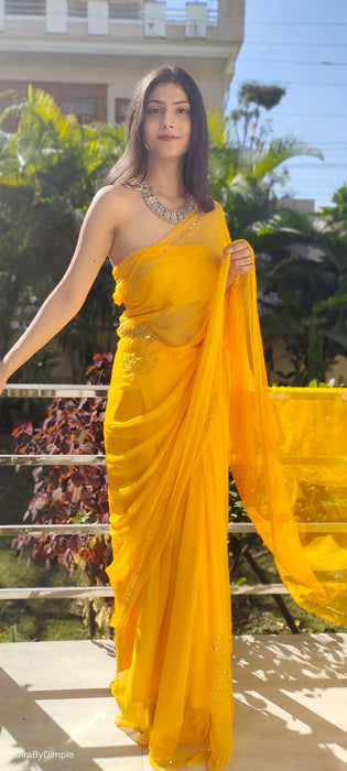 Buttercup Voile (Hand Embroidered Chiffon Saree)