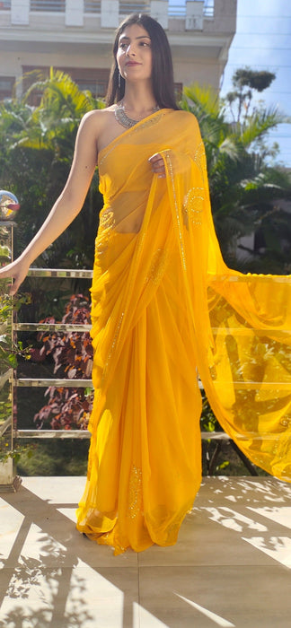 Buttercup Voile (Hand Embroidered Chiffon Saree)