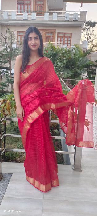 Crimson Kiss Maheshwari Silk Saree