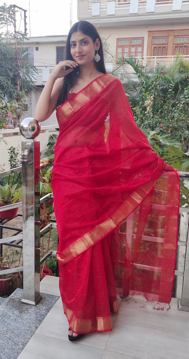 Crimson Kiss Maheshwari Silk Saree