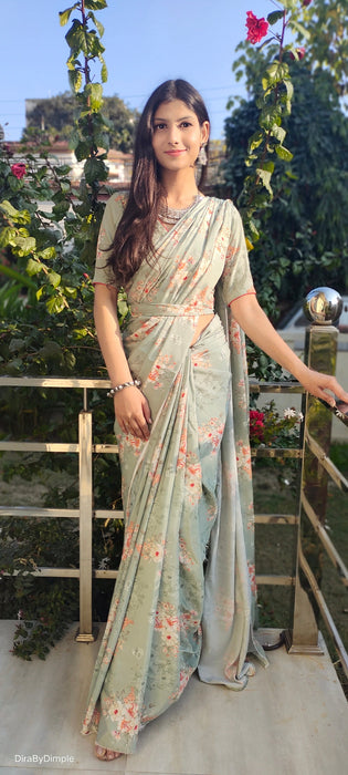 Olive Oasis Satin Printed Saree