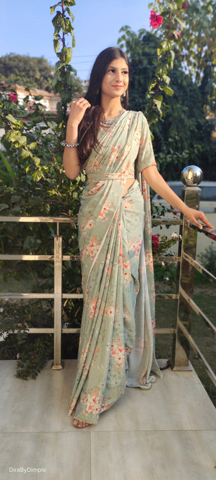 Olive Oasis Satin Printed Saree