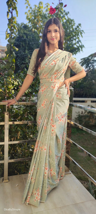 Olive Oasis Satin Printed Saree