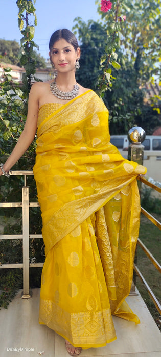 Royal Radiance (Banarasi Silk Organza Saree in Mustard Yellow)