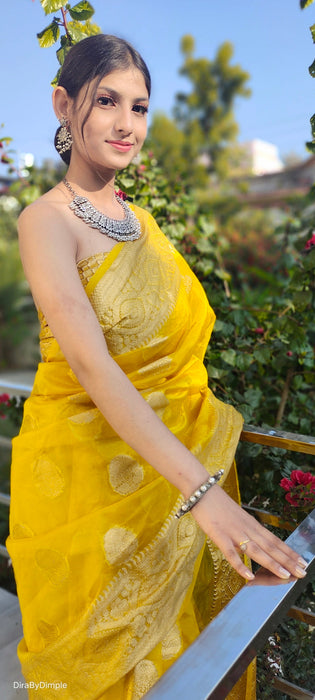 Royal Radiance (Banarasi Silk Organza Saree in Mustard Yellow)