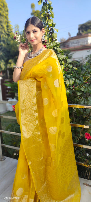 Royal Radiance (Banarasi Silk Organza Saree in Mustard Yellow)