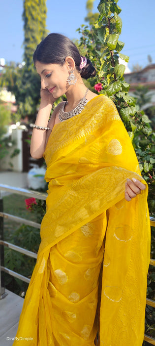 Royal Radiance (Banarasi Silk Organza Saree in Mustard Yellow)