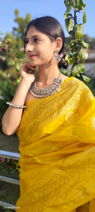 Royal Radiance (Banarasi Silk Organza Saree in Mustard Yellow)