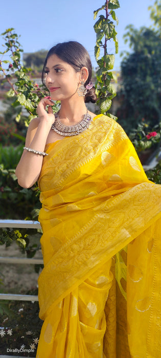 Royal Radiance (Banarasi Silk Organza Saree in Mustard Yellow)