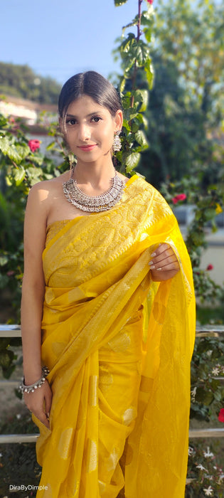 Royal Radiance (Banarasi Silk Organza Saree in Mustard Yellow)