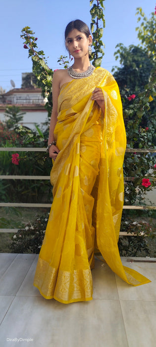 Royal Radiance (Banarasi Silk Organza Saree in Mustard Yellow)