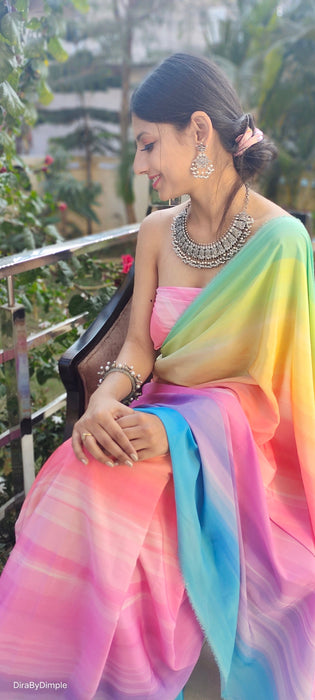 Rainbow Fascination (Printed Satin Silk Saree)