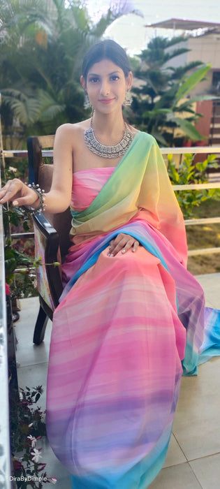 Rainbow Fascination (Printed Satin Silk Saree)