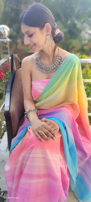 Rainbow Fascination (Printed Satin Silk Saree)