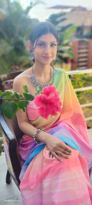 Rainbow Fascination (Printed Satin Silk Saree)