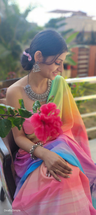 Rainbow Fascination (Printed Satin Silk Saree)