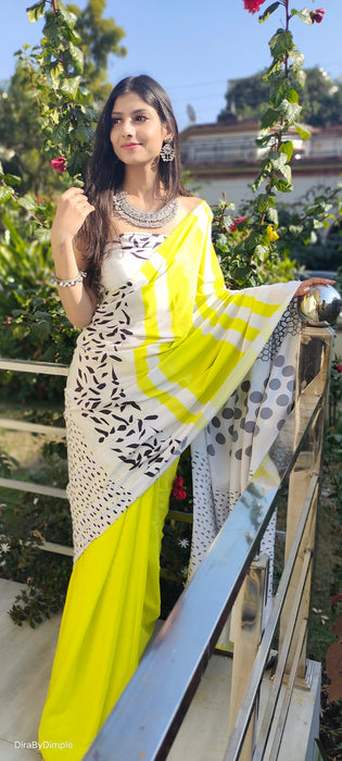 Fluorescent Fascination (Printed Satin Silk Saree)