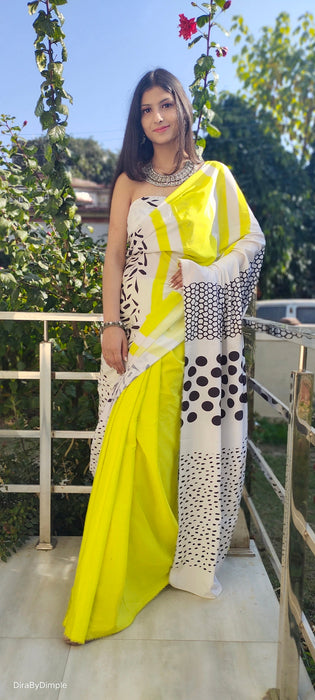 Fluorescent Fascination (Printed Satin Silk Saree)