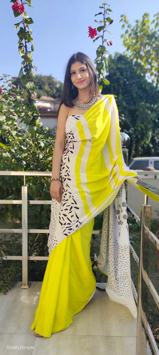 Fluorescent Fascination (Printed Satin Silk Saree)