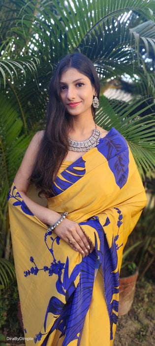 Vivid Fascination (Printed Satin Silk Gold Saree)