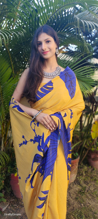 Vivid Fascination (Printed Satin Silk Gold Saree)