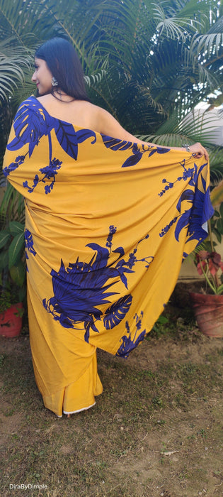 Vivid Fascination (Printed Satin Silk Gold Saree)