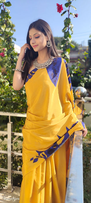 Vivid Fascination (Printed Satin Silk Gold Saree)