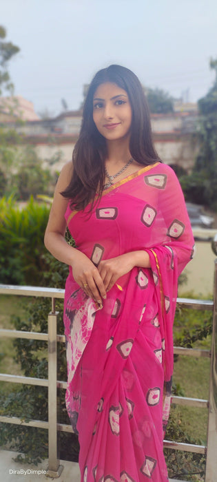 Fuchsia Fiesta Chiffon Zari Saree