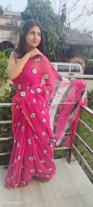 Fuchsia Fiesta Chiffon Zari Saree