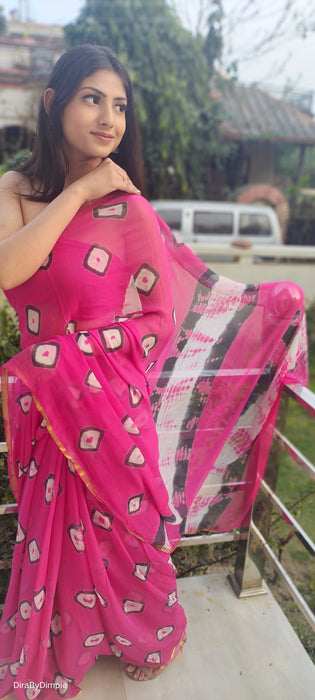 Fuchsia Fiesta Chiffon Zari Saree