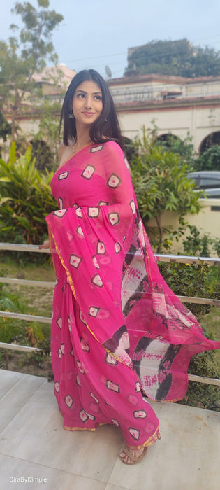 Fuchsia Fiesta Chiffon Zari Saree