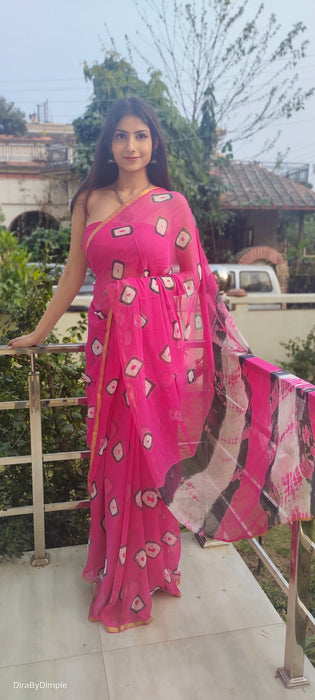 Fuchsia Fiesta Chiffon Zari Saree