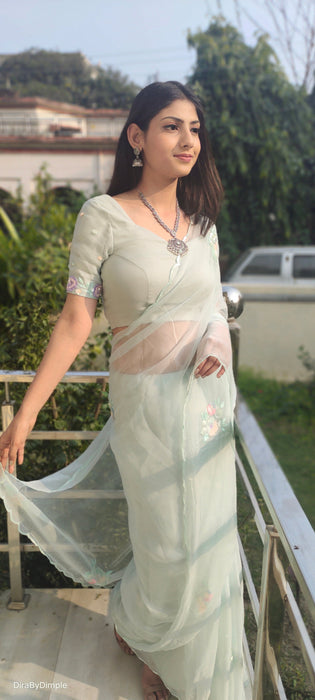 Glitter Grace (Pastel Chiffon Saree with Thread and Sequins Handwork Buttis)