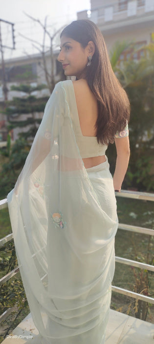 Glitter Grace (Pastel Chiffon Saree with Thread and Sequins Handwork Buttis)