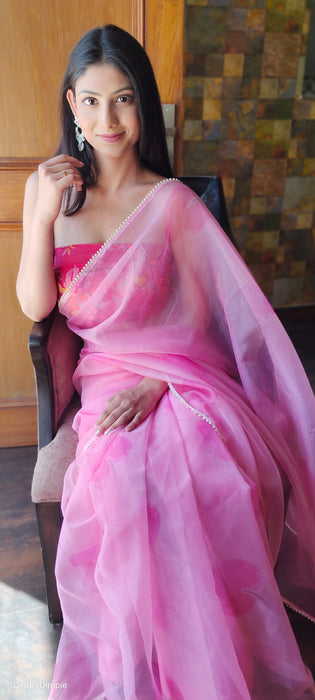 Pearl Petals (Printed Organza with Pearl lace border Saree)