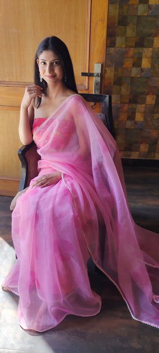 Pearl Petals (Printed Organza with Pearl lace border Saree)