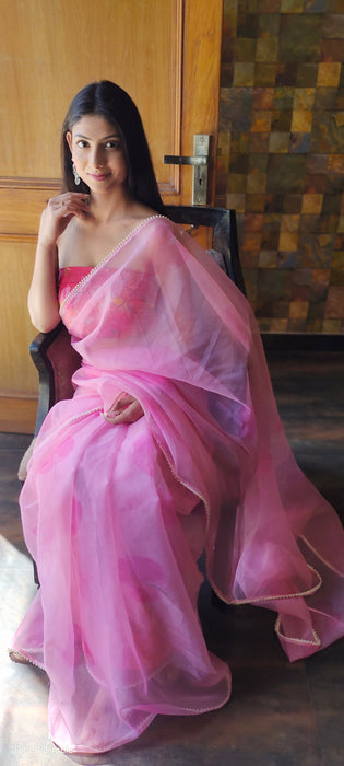 Pearl Petals (Printed Organza with Pearl lace border Saree)