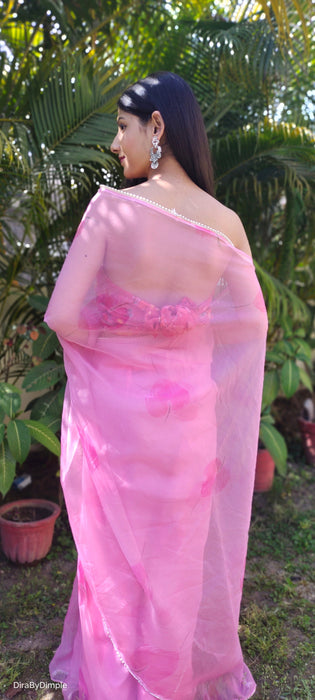 Pearl Petals (Printed Organza with Pearl lace border Saree)