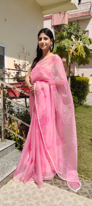 Pearl Petals (Printed Organza with Pearl lace border Saree)