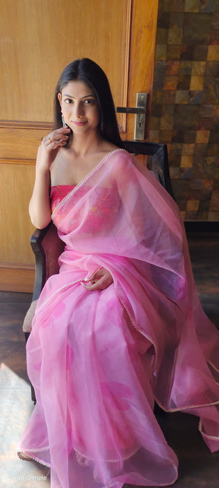 Pearl Petals (Printed Organza with Pearl lace border Saree)