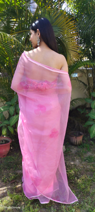 Pearl Petals (Printed Organza with Pearl lace border Saree)