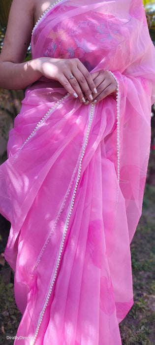 Pearl Petals (Printed Organza with Pearl lace border Saree)