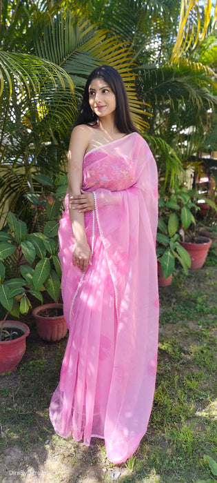 Pearl Petals (Printed Organza with Pearl lace border Saree)