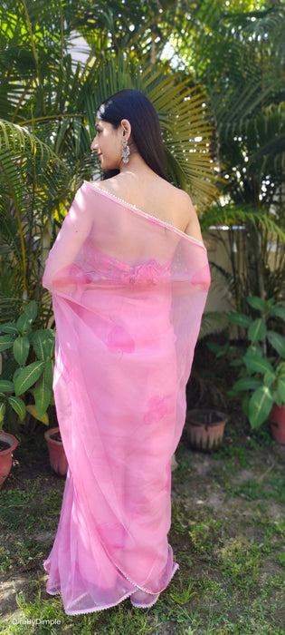 Pearl Petals (Printed Organza with Pearl lace border Saree)