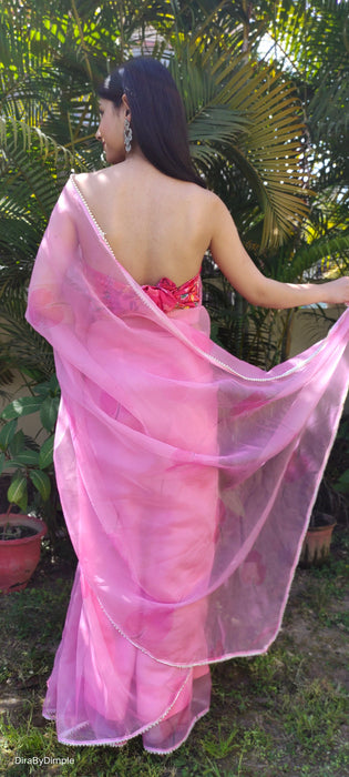 Pearl Petals (Printed Organza with Pearl lace border Saree)